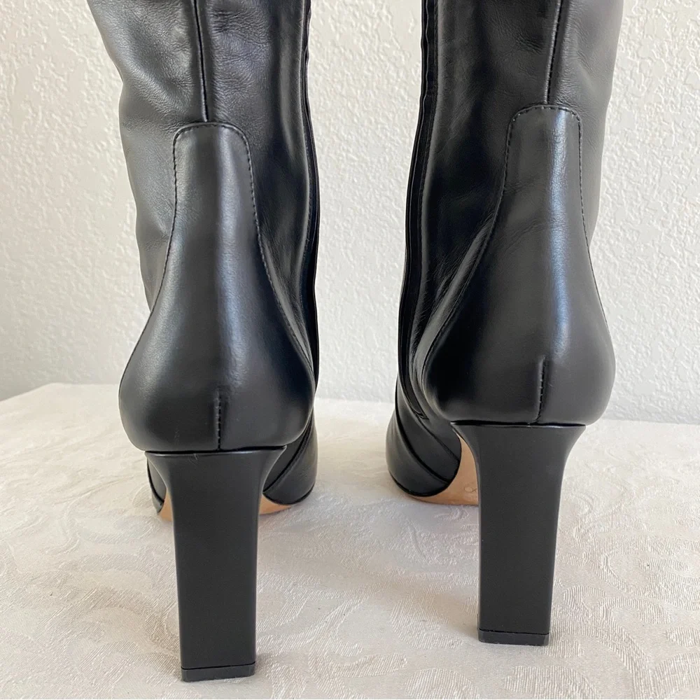 Jimmy choo black leather logo Knee high boots